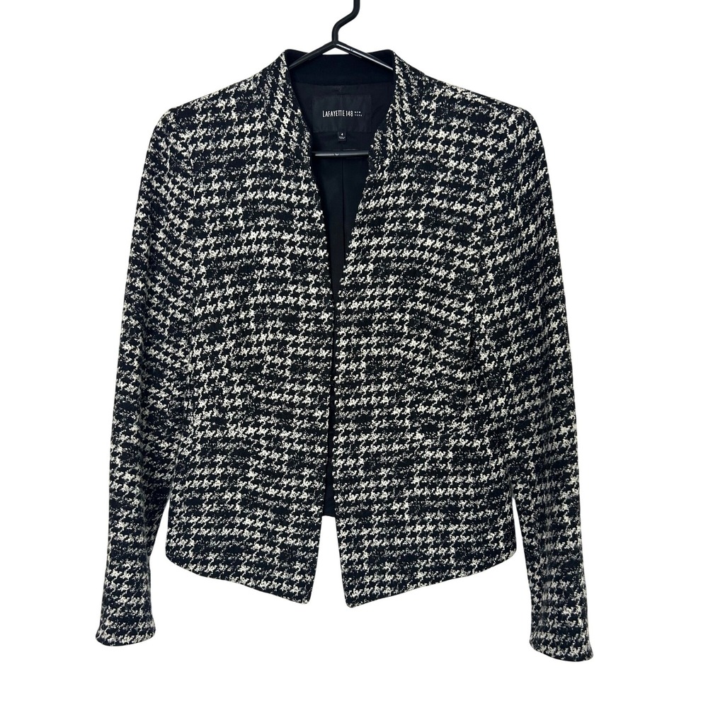 Lafayette 148 Blazer Women 4 Black White Houndstooth Wool Blend Old money office